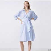 Vero Moda  条纹绑带 七分袖 连衣裙