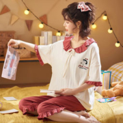大额神券：雪俐 女士可爱荷叶领家居服套装 多色