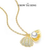 莹润动人！Chow Tai Seng 周大生 S925珍珠贝壳银项链