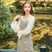 米莱达 ALQ107A 女士中式盘扣拼接连衣裙