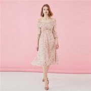 Vero Moda 31937C536 女士碎花木耳边高腰连衣裙