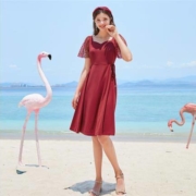 3COLOUR 三彩 D024015L20 女士植绒网纱连衣裙