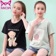 透气吸汗！MiiOW 猫人 女童中大童纯棉印花短袖T恤（110~170码）多款