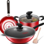 不粘易清洗！ COOKER KING 炊大皇 B49766 锅具套装 中国红 99元包邮
