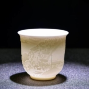 唐义 白瓷羊脂玉 大枫桥夜泊浮雕杯 215ML
