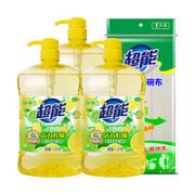 离子迅猛去油！超能 活力柠檬洗洁精 3斤*3+1片洗碗布