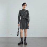 PLUS会员！FANSILANEN 范思蓝恩 Z210242 女士立领长袖连衣裙 79元（包邮，需用券）