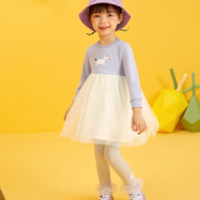 MARCOLOR 马卡乐 2021春季新款女童可爱全棉印花针织拼接网纱连衣裙
