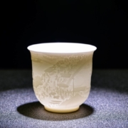唐义 白瓷羊脂玉 大枫桥夜泊浮雕杯215ML
