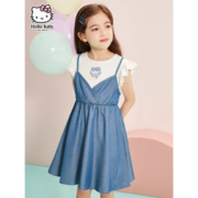 hellokitty 新款女童拼接木耳边袖连衣裙