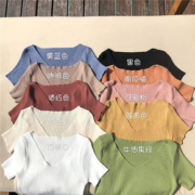 2021年新款潮流行网红女装V领短款t恤