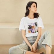 对白 BDT035C 女士休闲印花圆领T恤