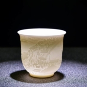 唐义 白瓷羊脂玉 大枫桥夜泊浮雕杯 215ML