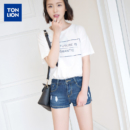 Tonlion 唐狮 女士破洞牛仔短裤