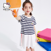 A类品，Hellokitty 2021夏季新款 女童 洋气条纹短袖连衣裙