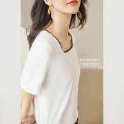 聚划算百亿补贴：对白 女装 复古法式上衣  短袖T恤