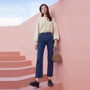 VERO MODA 320349059 女士复古中腰直筒九分牛仔裤
