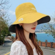 双面小雏菊渔夫帽女夏天日系遮脸韩版潮百搭