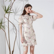 3COLOUR 三彩  修身烫金连衣裙 雪纺中国风 旗袍裙  D362H1064L1001
