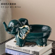 华达泰陶瓷  墨绿色大象  钥匙收纳摆件