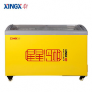 玻璃门展示！星星（XINGX） 325升 商用卧式玻璃门圆弧冷柜 展示柜 雪糕饮料柜（黄色） SD/SC-325YE