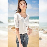 限尺码：DUIBAI 对白  女士复古方领雪纺衬衫 ADC041W