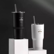 MINISO 名创优品 经典黑白系列 吸管钢杯 580ml
