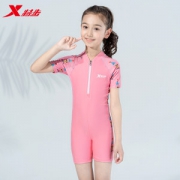 特步 女童连体防晒泳衣