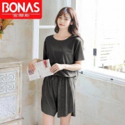 BONAS 宝娜斯 夏季简约家居休闲服套装 星空黑 均码
