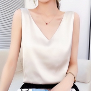 真丝小吊带背心女内搭配西装白色黑色打底缎面桑蚕丝上衣夏季v领