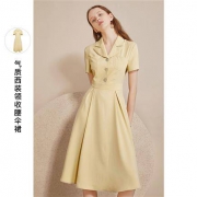 3COLOUR 三彩 西装领连衣裙  赫本风伞裙  G362F1006L2022