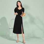 LaChapelle 拉夏贝尔  方领泡泡袖 连衣裙  24162-12AW