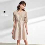 DUIBAI 对白  女士中长款V领连衣裙  ADQ025