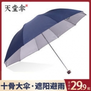 天堂伞 清新银胶三折 晴雨伞