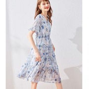 ChelseaandWalker 切西·沃克 V领花色 短袖连衣裙 C1XL5A17203