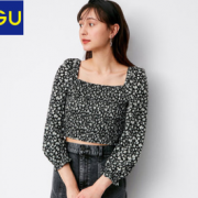 GU 极优 332339 印花细褶7分袖女士衬衫