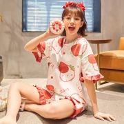 1日0点：彩裡卡纳 女士纯棉短袖睡衣 2件套
