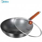 健康无涂层！Midea 美的 MP-CT32A10 家用无涂层老式铁锅 带盖 32cm ​​​​
