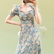 stylecloth 诗可洛  撞色碎花 泡泡袖连衣裙 SK-LZWJ0200F0