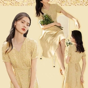 聚划算百亿补贴：对白 V领碎花 短袖连衣裙