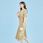 LaChapelle  拉夏贝尔  法式V领 田园风 碎花连衣裙  24235-12BF-67