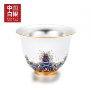 中国白银 鎏银珐琅彩瓷 999足银功夫茶杯