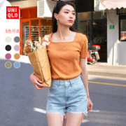 UNIQLO 优衣库 437592 女装花式罗纹方领弹力短袖T恤