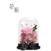 花逅 玻璃罩玫瑰永生花 爱如春日 带灯