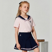 吸湿透气，2021夏新款：ELLE Kids 女童制服学院风短裙套装