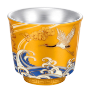 中国白银 延颈鹤望 鎏银珐琅彩  990足银功夫茶杯