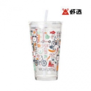 虾选 玻璃吸管杯 400ml