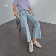PLUS会员：FANSILANEN 范思蓝恩 Z211319 女士直筒破洞牛仔裤