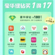 QQ豪华绿钻买1得17权益（包含百度网盘/唯品会/网易严选/去哪儿）随机送京东PLUS会员