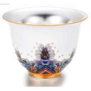 中国白银 鎏银珐琅彩瓷 99足银功夫茶杯